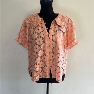 Pilcro Pink Boxy Blouse with Peter Pan Collar